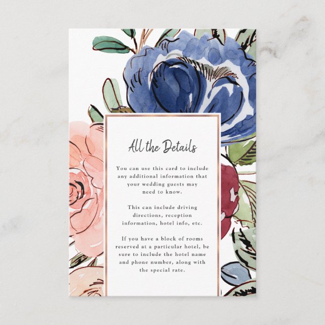 Blush and Navy Floral Geometric | Guest Details Enclosure Card (Front)