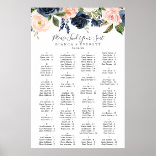 Blush and Navy Flowers Alphabetical Seating Chart