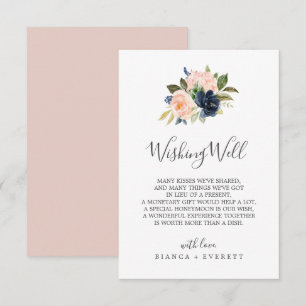 Blush and Navy Flowers Wedding Wishing Well Card
