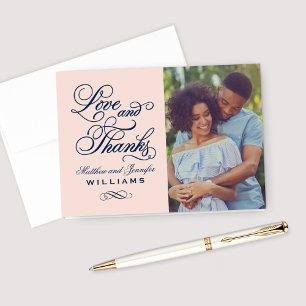 Blush and Navy Love and Thanks Wedding Thank You Card
