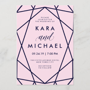 Blush and Navy   Modern Geometric Wedding Invitation