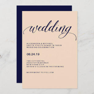 Blush and Navy Typography Wedding Invitation