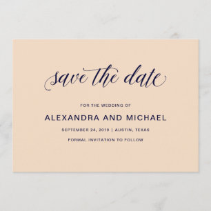 Blush and Navy Typography   Wedding Save the Date