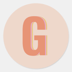Blush and Orange Retro Typography Monogram Initial Classic Round Sticker
