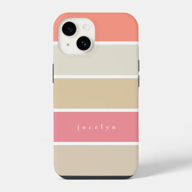 Blush and Peach Colour Block Rectangles Monogramme iPhone Case (Back)