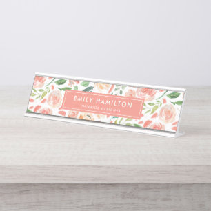 Blush and Peach Floral Personalized Desk Name Plate