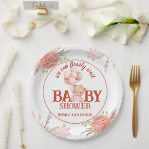 Blush and Pink Bear Baby Shower 9" Paper Plate
