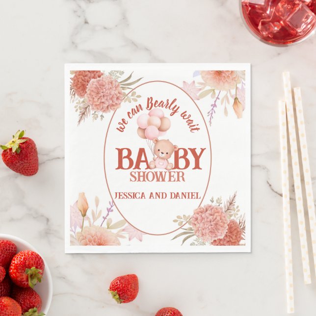 Blush and Pink Bear Baby Shower Napkin (Insitu)