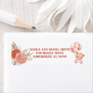 Blush and Pink Bear Baby Shower Return Address