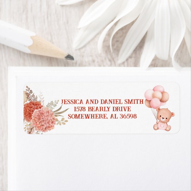 Blush and Pink Bear Baby Shower Return Address (Insitu)