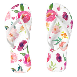 Blush and Pink Watercolor Peonies Pattern Flip Flops