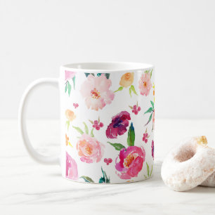 Blush and Pink Watercolor Peonies Pattern Mug