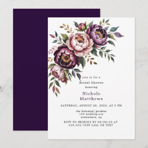 Blush and Plum Peony Wreath Bridal Shower Invitation