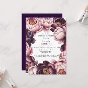 Blush and Plum Peony Wreath Brunch & Bubbly Invitation