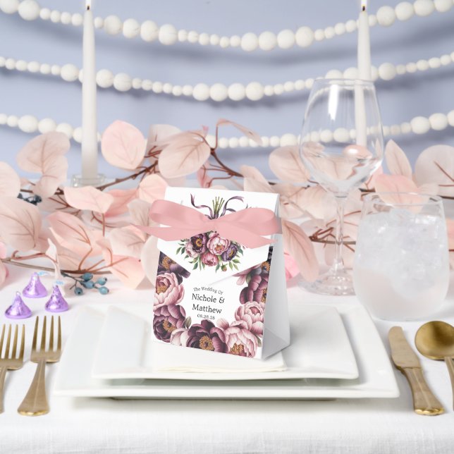 Blush and Plum Peony Wreath Wedding  Favor Box (Wedding)