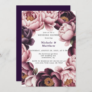 Blush and Plum Peony Wreath Wedding Shower Invitation