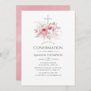 Blush and Rose Gold Floral Confirmation Invitation