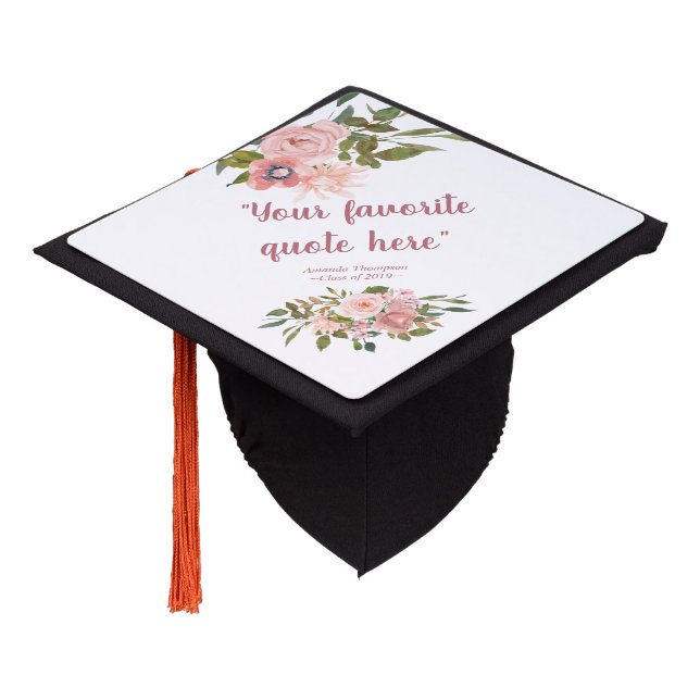 Blush and Rose Gold Floral personalized Graduation Cap Topper (Angled)