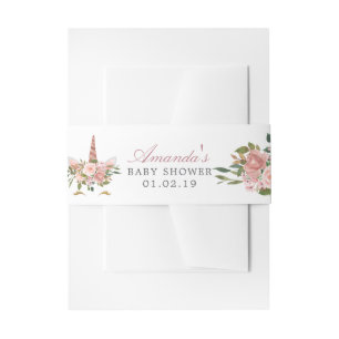 Blush and Rose Gold Floral Unicorn Baby Shower Invitation Belly Band