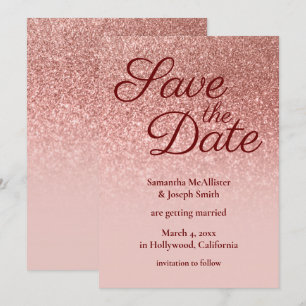 Blush and Rose Gold Ombre Glitter Save the Date Invitation