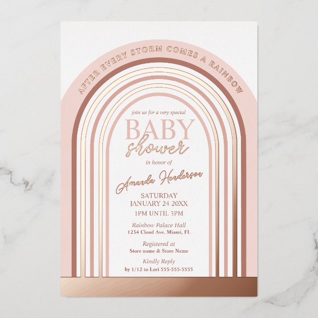 Blush and Rose Gold Rainbow Baby Baby Shower (Front)