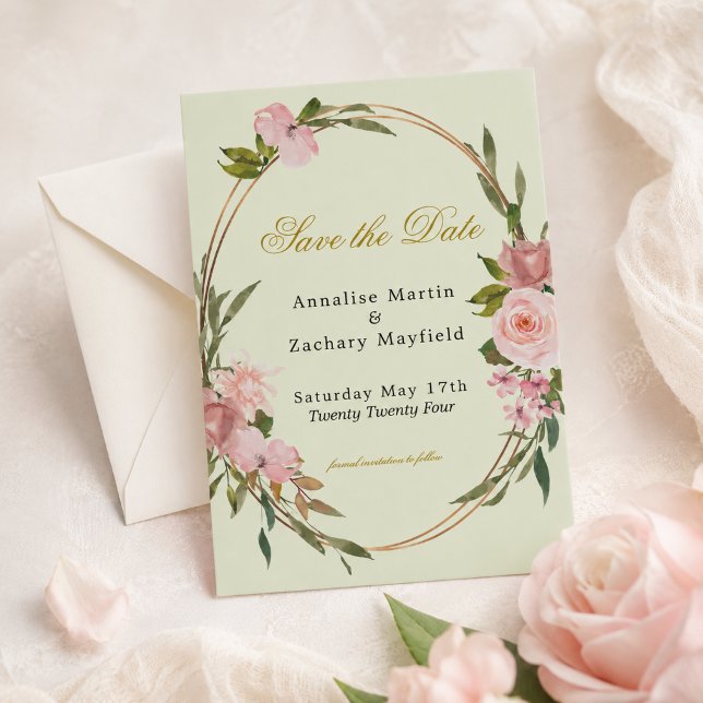 Blush and Sage Floral Save the Date Card (Creator Uploaded)