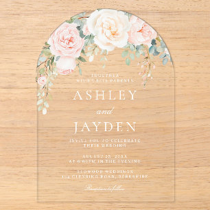 Blush and Sage Floral Watercolor Arch Wedding Acrylic Invitations