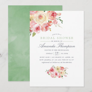 Blush and Sage Green Floral Bridal Shower Invitation
