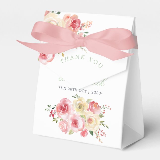 Blush and Sage Green Floral Wedding Thank You Favor Box (Front Side)
