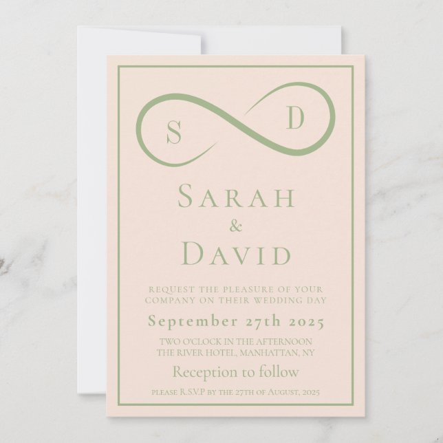 Blush and Sage Infinity Wedding Minimalist Modern Invitation (Front)