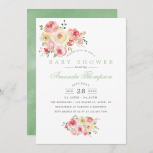 Blush and Sage Watercolor Floral Baby Shower Invitation