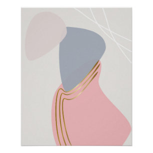Blush and Slate Abstract with Copper Curves Poster