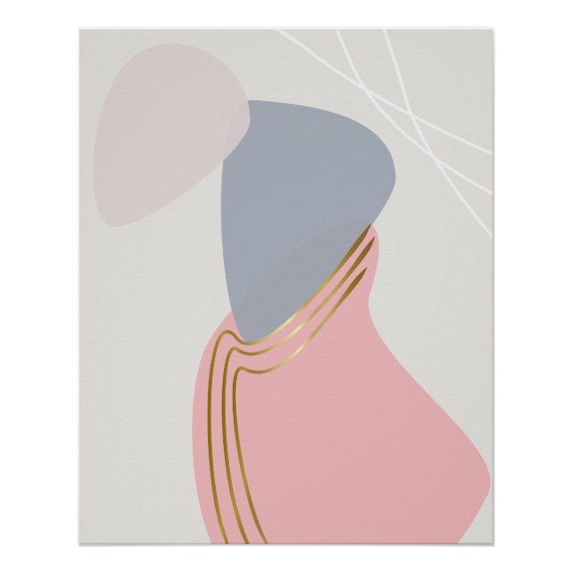 Blush and Slate Abstract with Copper Curves Poster (Front)