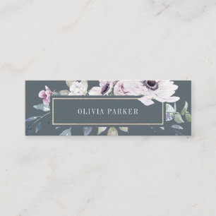 Blush and Soft Violet Floral on Dark Grey Mini Business Card