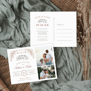 Blush and Taupe Bicycle 2 Photo Save the Date Announcement Postcard