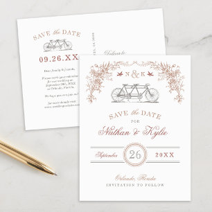 Blush and Taupe Vintage Bicycle Save the Date Announcement Postcard
