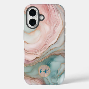Blush and Teal Marbled iPhone 16 Case