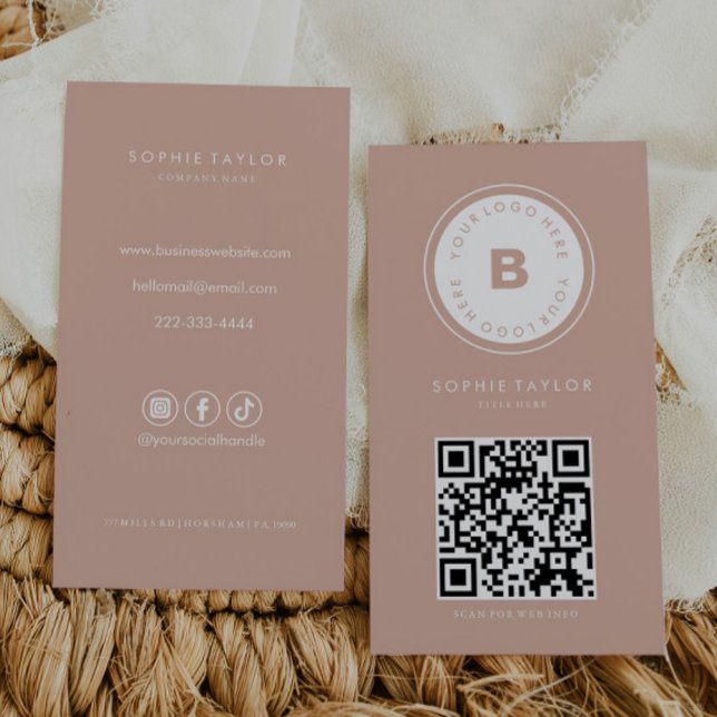 Blush and White Minimalist Vertical Qr Code Business Card (Creator Uploaded)