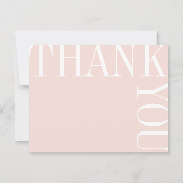 Blush and White Modern Large Text Thank You Note Card (Front)