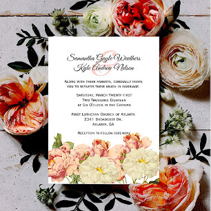 Blush and White Old Roses Wedding Invitation