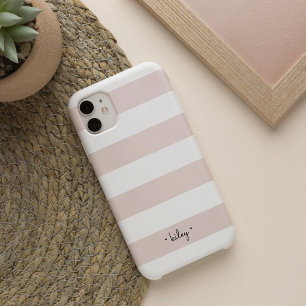 Blush and White Stripe Personalized iPhone 13 Case