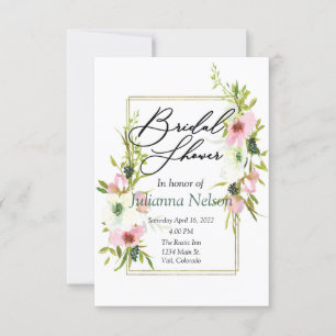 Blush and white watercolor floral invitation