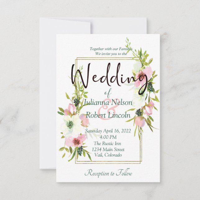 Blush and white watercolor floral wedding invitati invitation (Front)