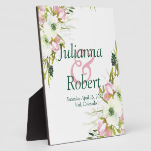 Blush and white watercolor floral wedding   plaque