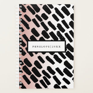 Blush and White with Black Brush Strokes and Name Planner