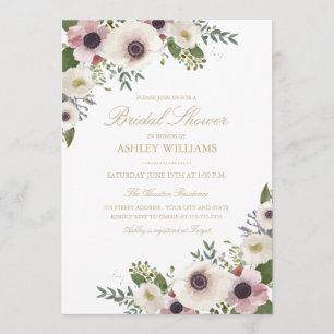Blush Anemone Bouquet Bridal Shower Invitation