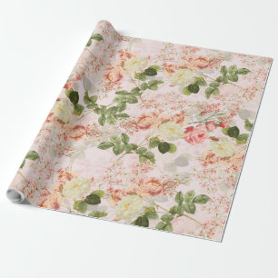 Blush Antique Redouté Roses on pink pattern Wrapping Paper