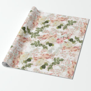 Blush Antique Redouté Roses on white pattern Wrapping Paper