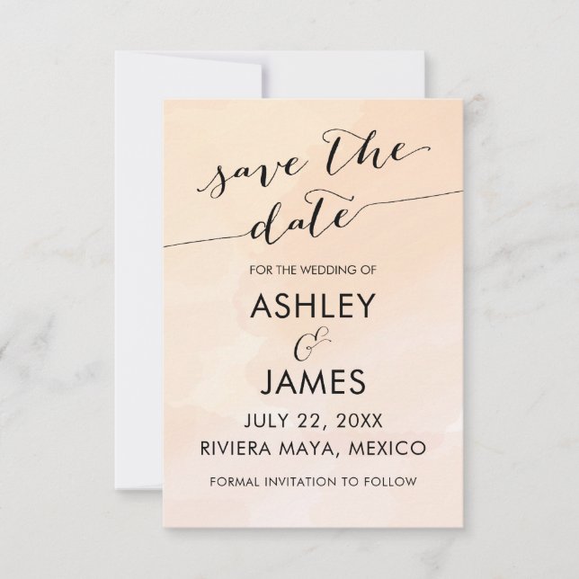 Blush Apricot Watercolor Wedding Save the Date (Front)