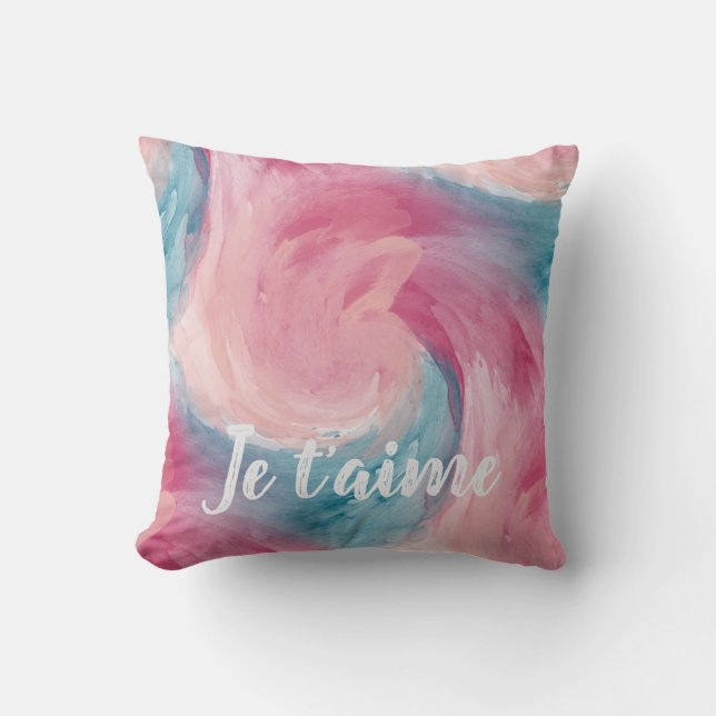 Blush Aqua Je Taime Abstract Throw Pillow (Front)